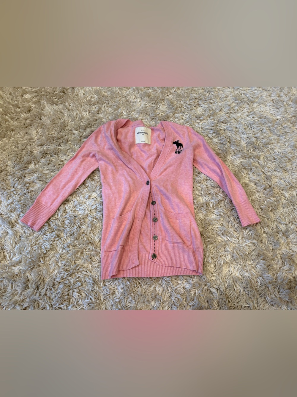 Abercrombie & Fitch Pink V-Neck Button Cardigan with Logo